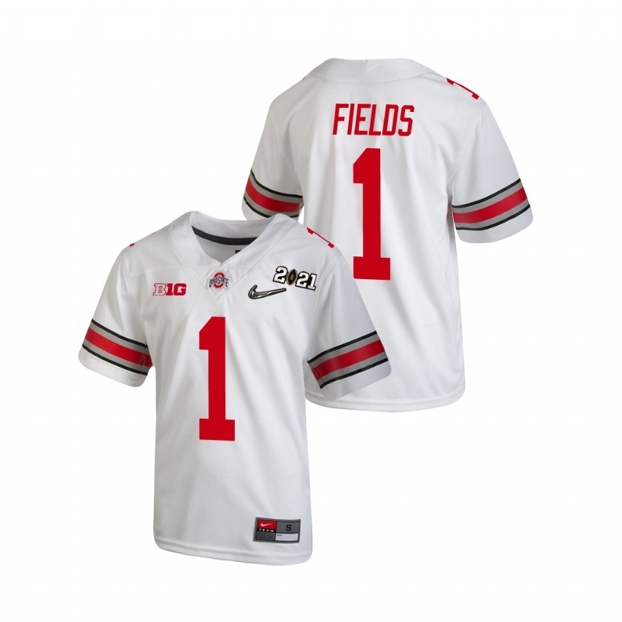 Ohio State Buckeyes Youth NCAA Justin Fields #1 White Champions 2021 National College Football Jersey DPB0849BJ